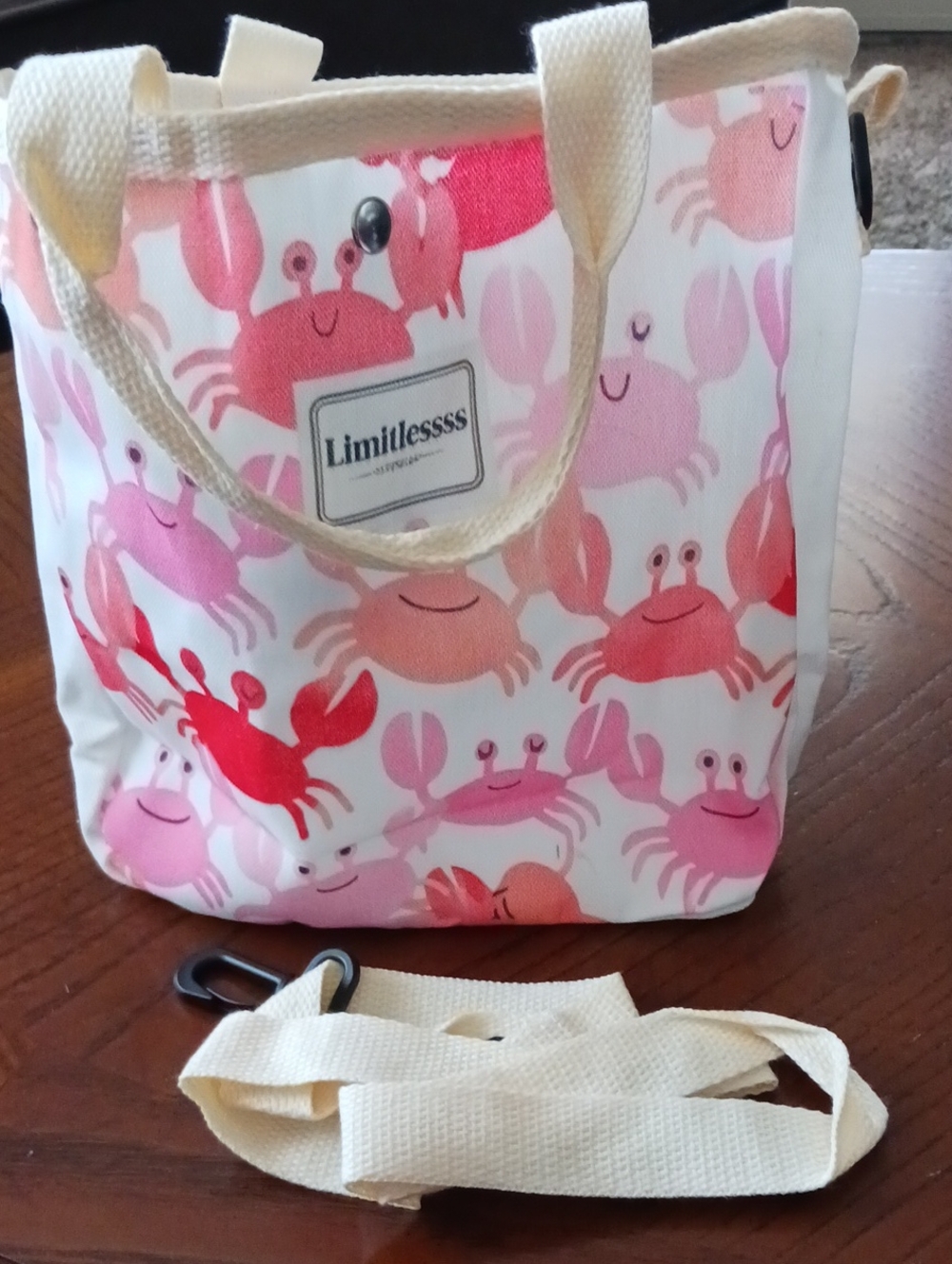 Pink Crab Print Canvas Tote Bag